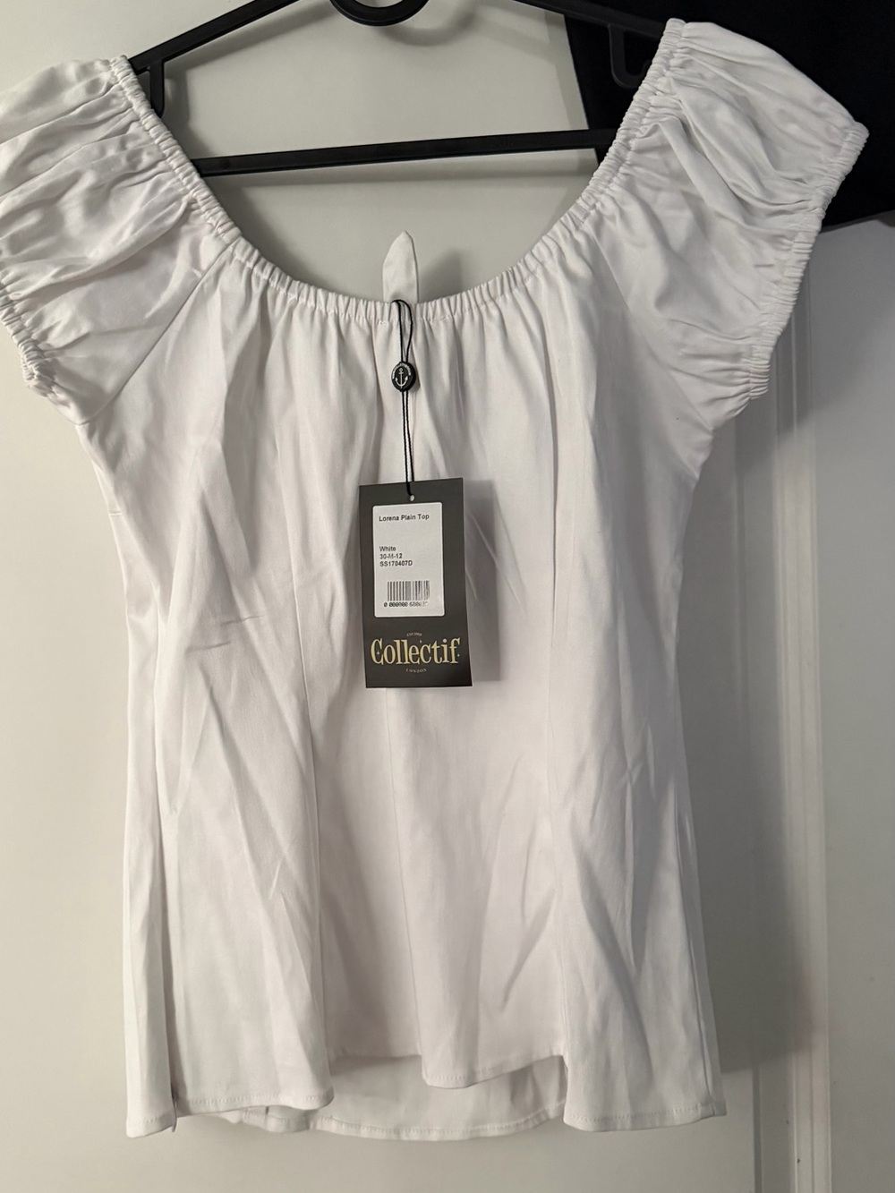 NWT Collectif White Peasant Top with bow SZ m - Picture 2 of 5
